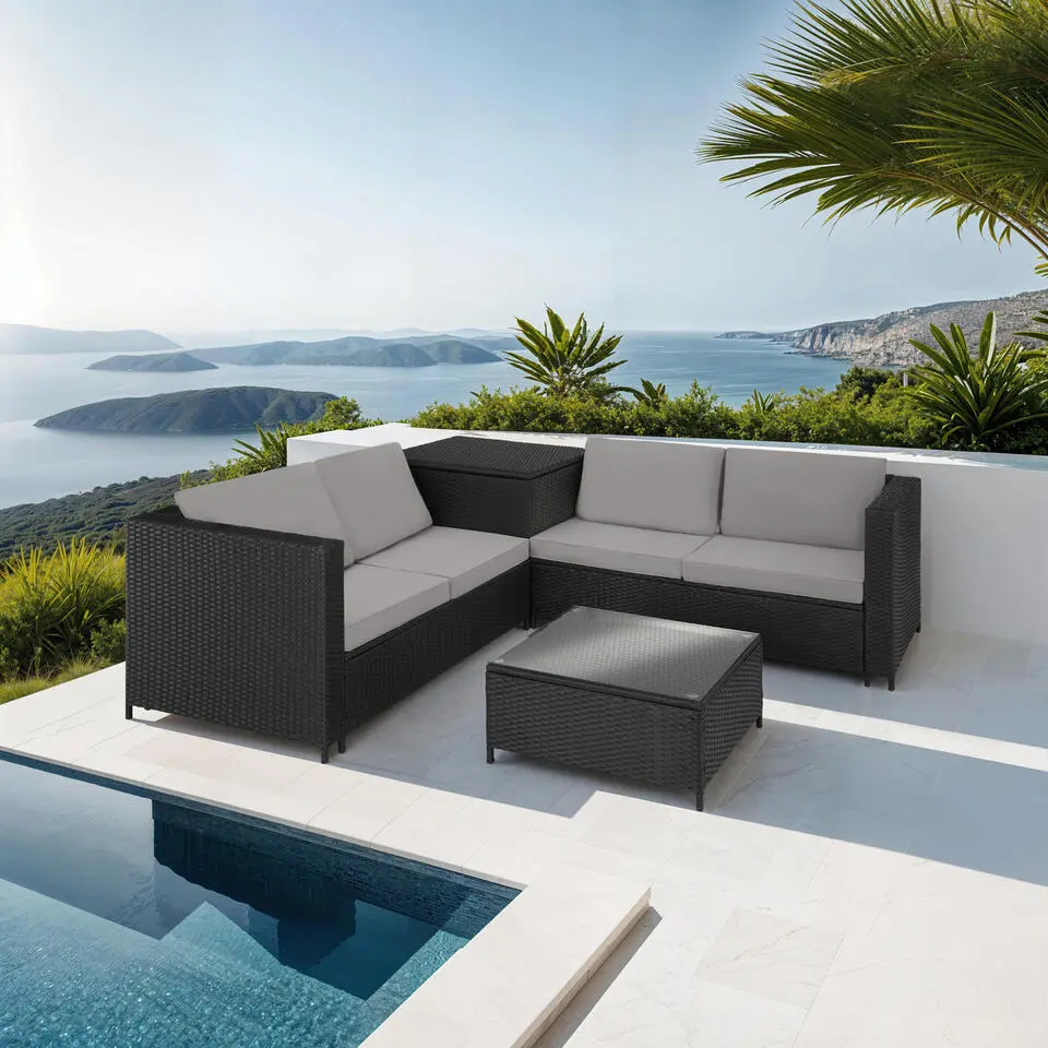 tectake - Loungeset Siena - wicker - zwart