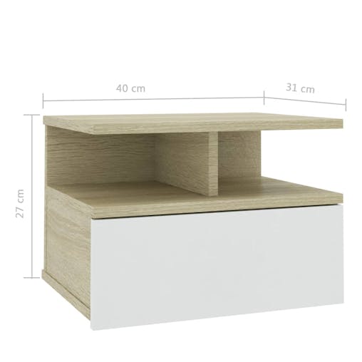 NNEVL Floating Nightstands 2 pcs White and Sonoma Oak 40x31x27 cm Chipboard
