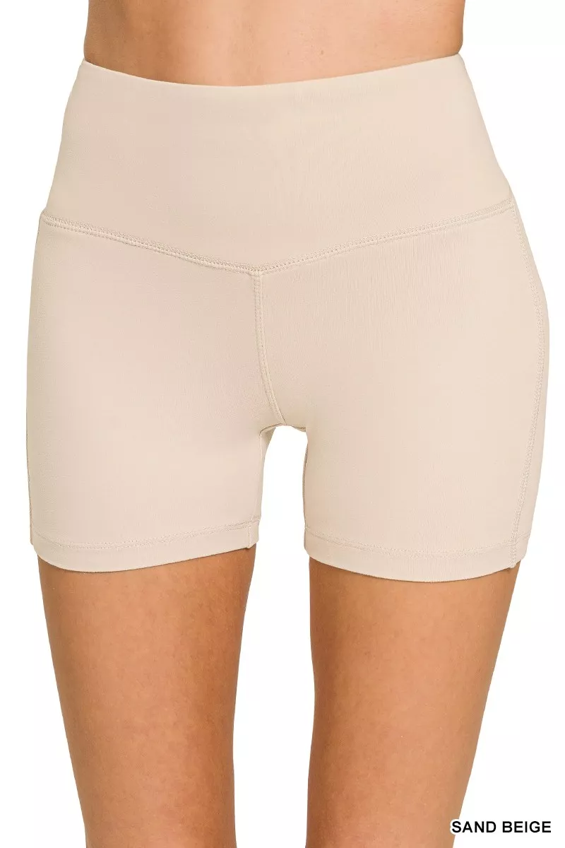 Brushed Microfiber Wide Waistband Biker Shorts