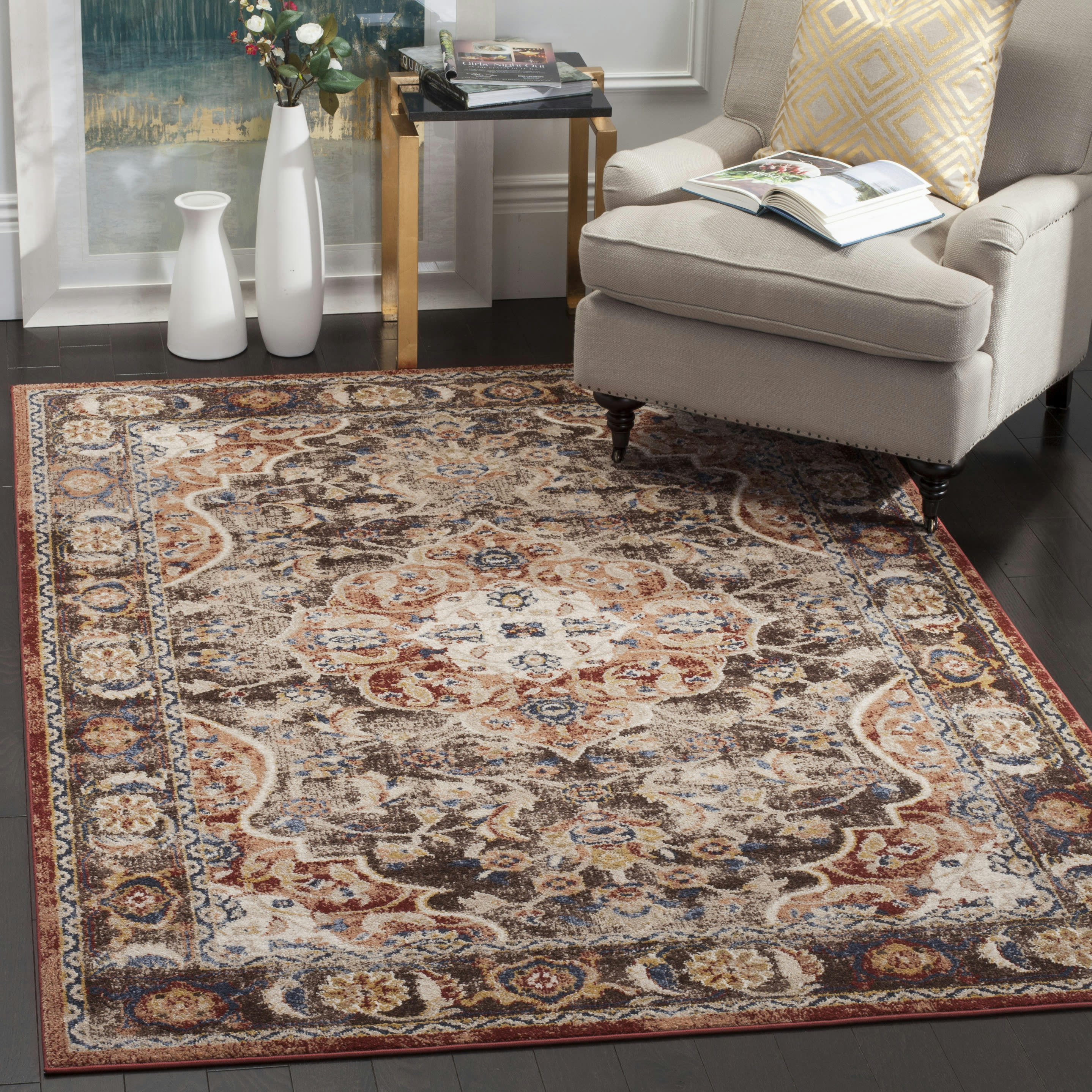 BIJAR - Tapis de salon interieur en marron & rouille, 91 x 152 cm