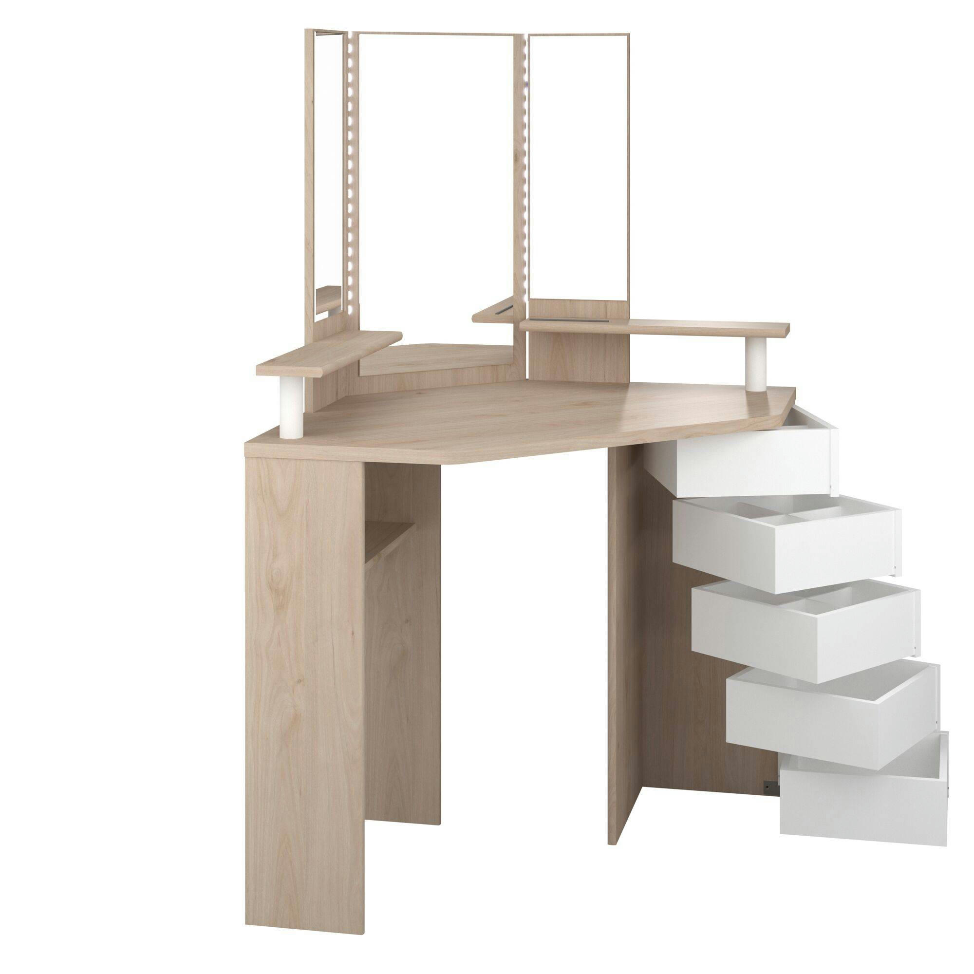 PHENICIA - Coiffeuse avec tiroirs et miroir effet bois clair