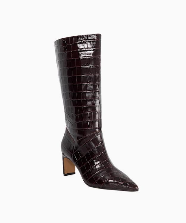 Olette Burgundy - Leather Reptile Effect Pointed Toe Boots