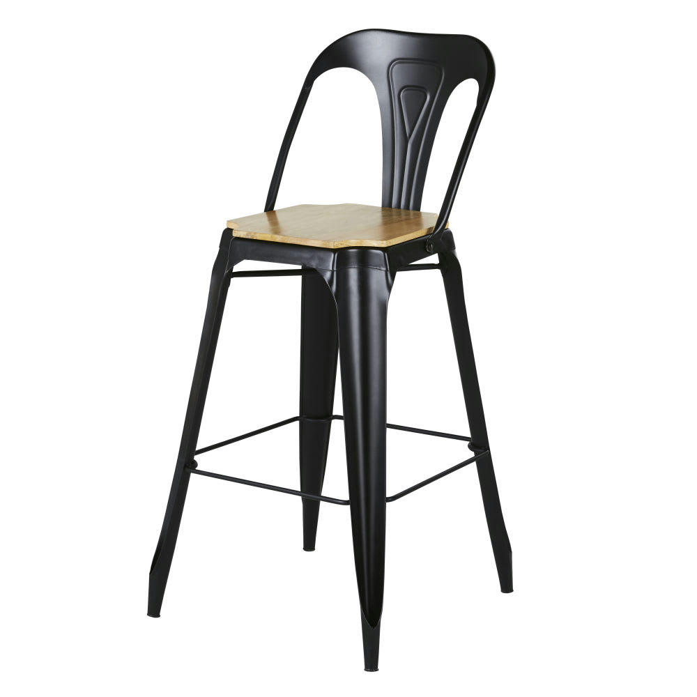 Multipl's - Chaises de bar en métal noir et bois de manguier H74 (x2)