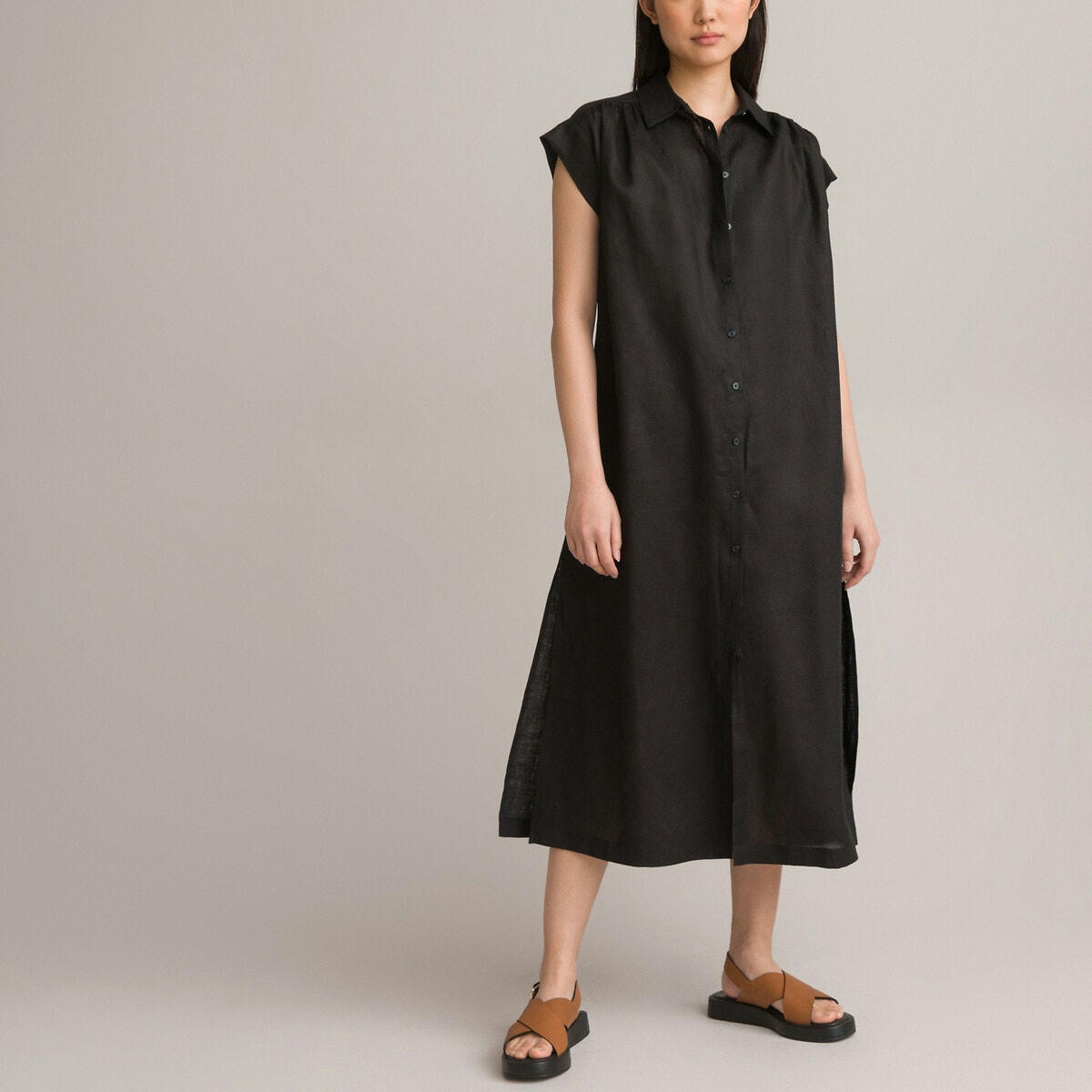 Robe-chemise longue, en pur lin
