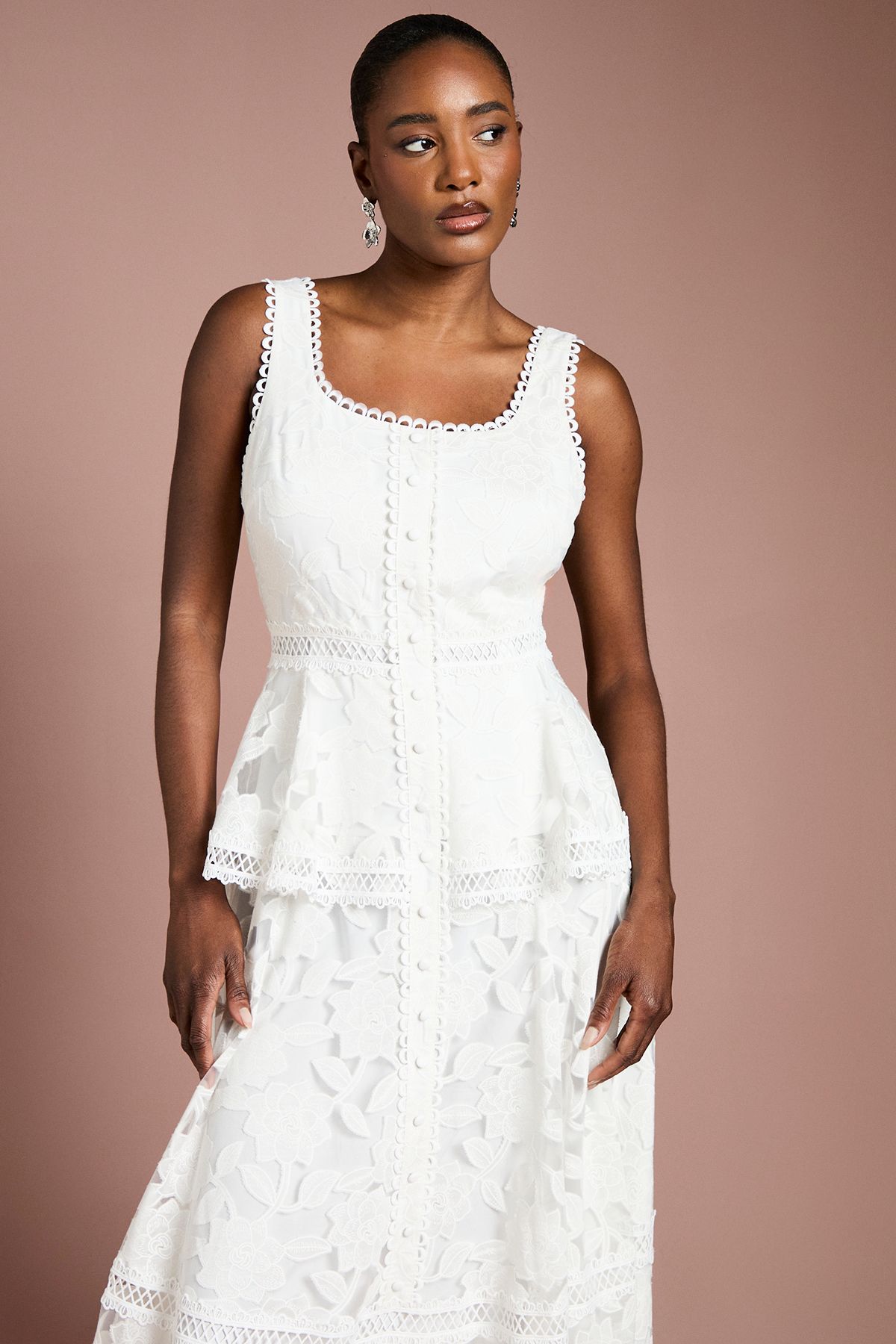 Coast Peplum Hem Button Down Lace Midi Dress
