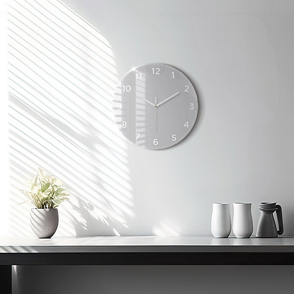 Horloge murale Wallfluent fi30 cm Avec chiffres Aiguilles blanches Gris clair 1 pcs