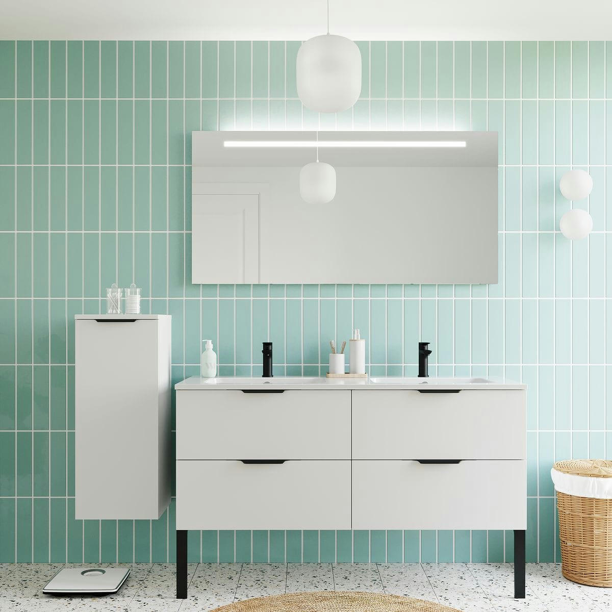 SOHO - Meuble salle de bain double vasque 140cm 4 tiroirs Blanc