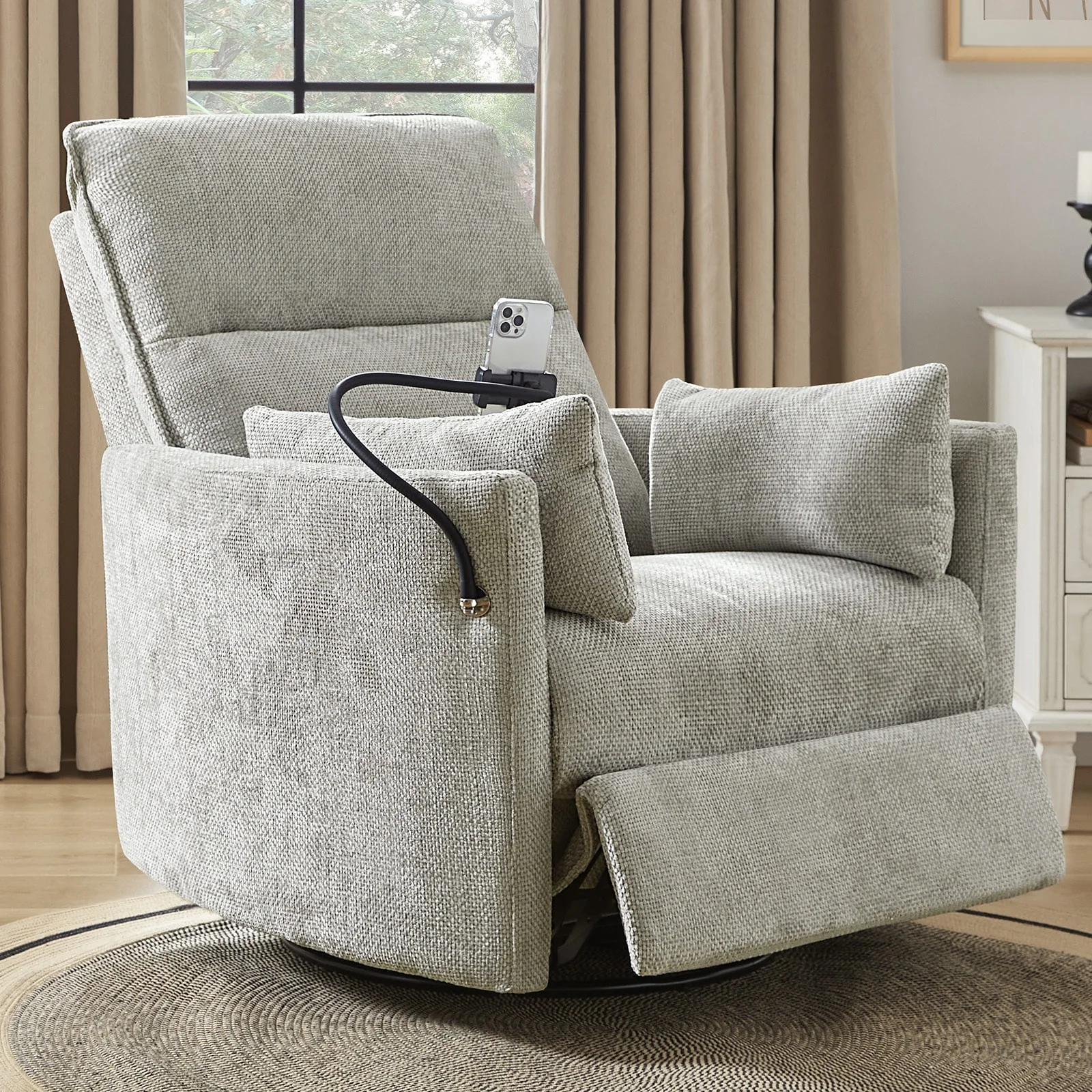 Barry Modern 38 Power Rocking Swivel Nursery Recliner with USB Ports by HULALA HOME