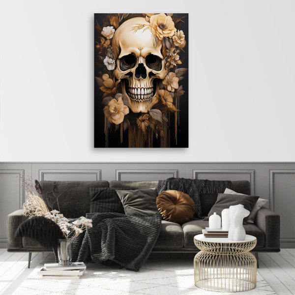 Feeby Obraz na płótnie, Czaszka Kwiaty Beżowy 40x60