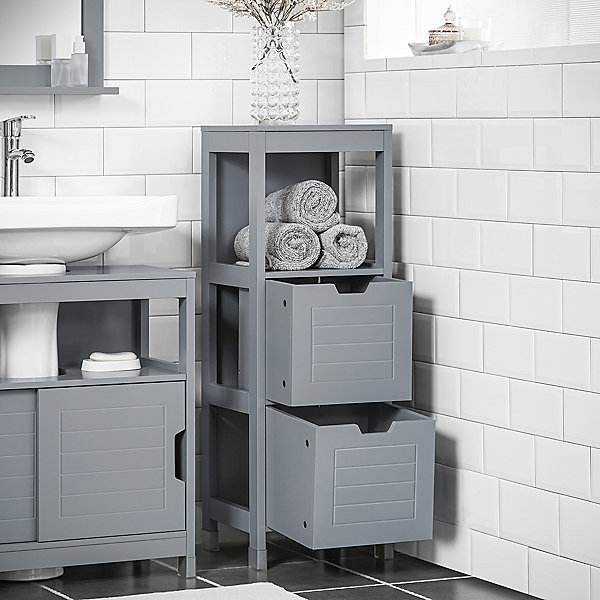 Demi-Colonne Meuble Bas de Salle de Bain, 1 étage et 2 tiroirs, FRG127-SG, SoBuy