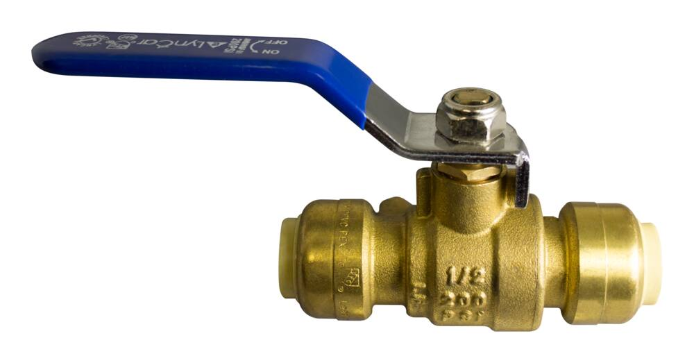 Waterline Push N' Connect Brass Full Port Ball Valve with Lever Handle, 1/2-in