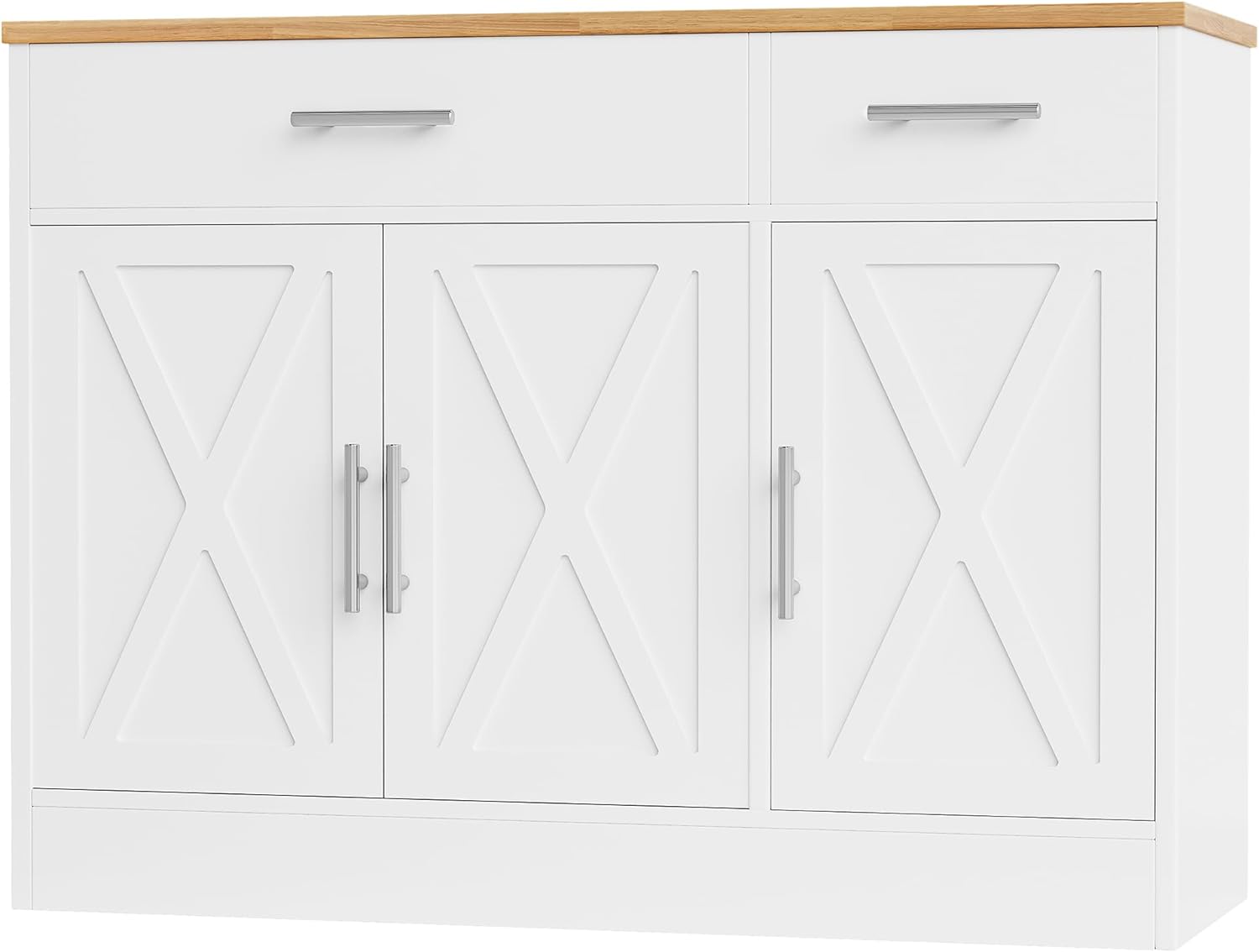 Shintenchi Modern Farmhouse Sideboard Buffet Cabinet with Storage with 3 Doors,42 Barn Doors Buffet Cabinet with Storage, Wood Coffee Bar Cabinets with Adjustable Shelf for Kitchen Living Room,White