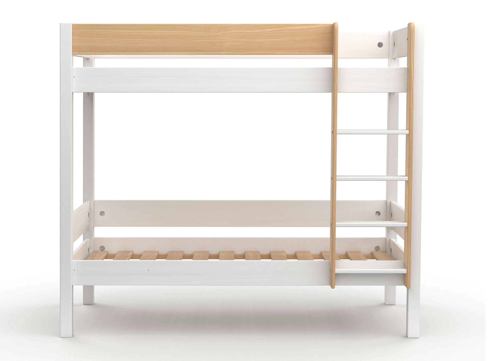 HOYA - Lit superposé 90x190 en Pin massif Blanc et Bois