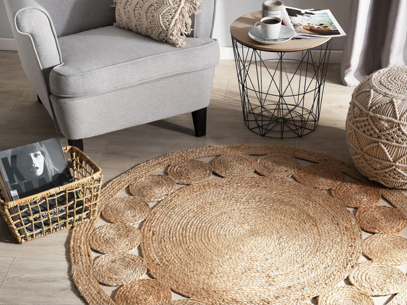 Dywan okrągły jutowy boho ø 120 cm beżowy