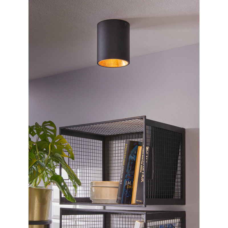 Plafonnier LED Polasso noir et or Ø 10 cm 3,3 W EGLO