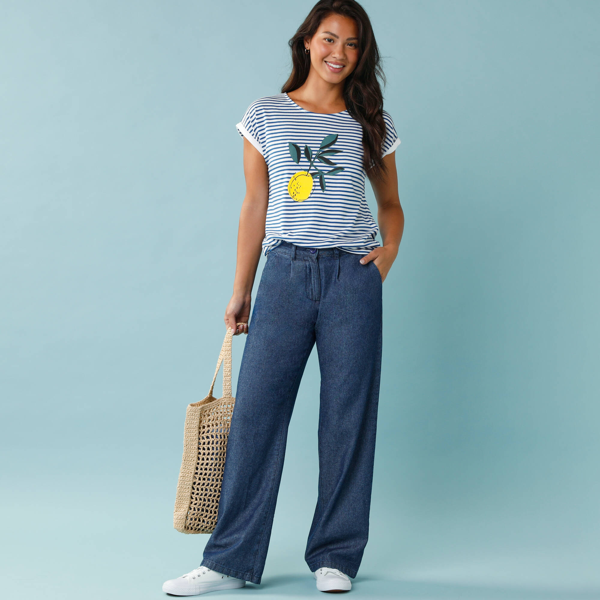 T-shirt manches courtes rayé imprimé placé, Spécial Petites