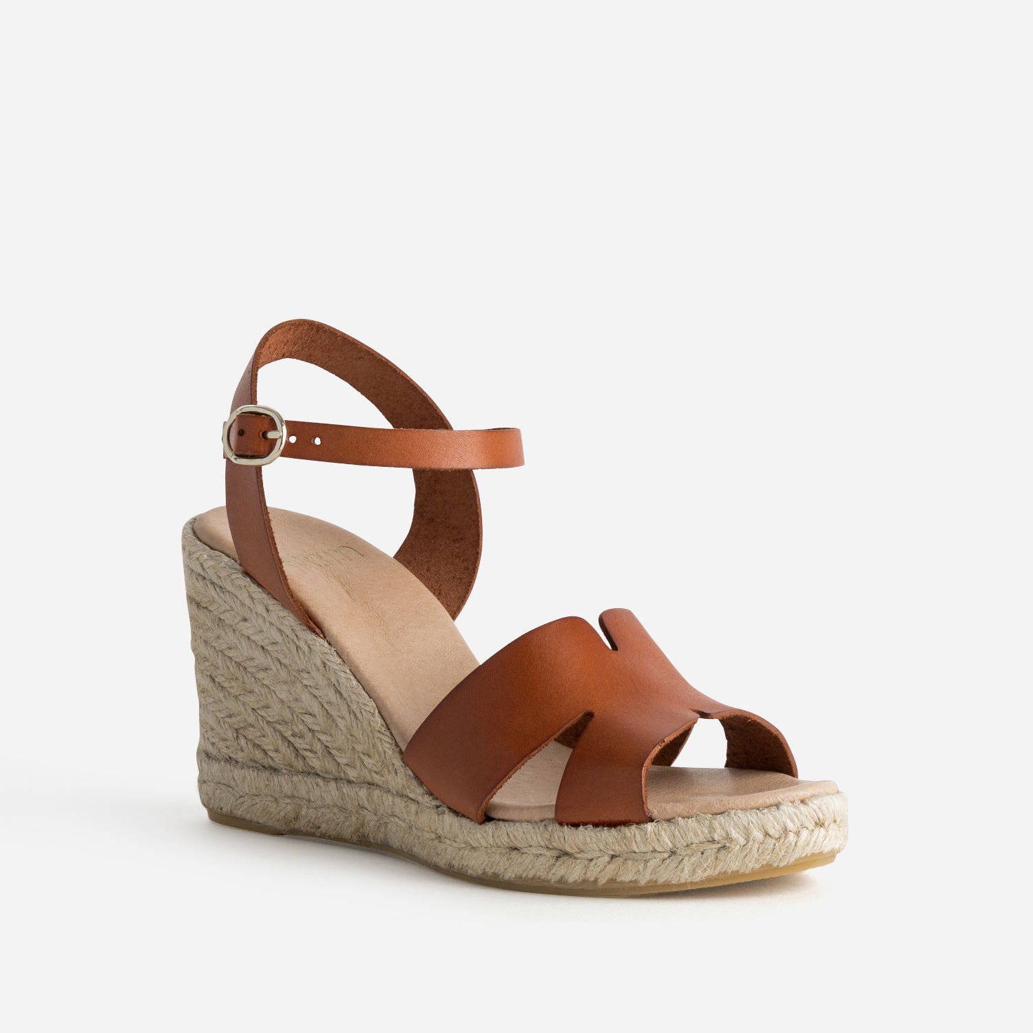 Sandale compensée cognac cuir
