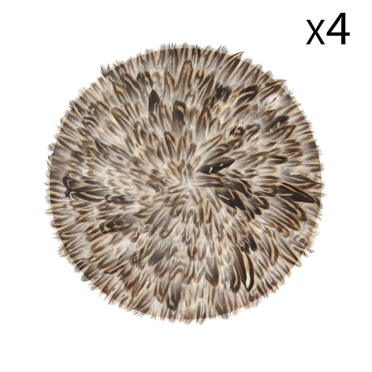 DUCKY - Lot de 4 sets de table en plumes de canard Ø38cm