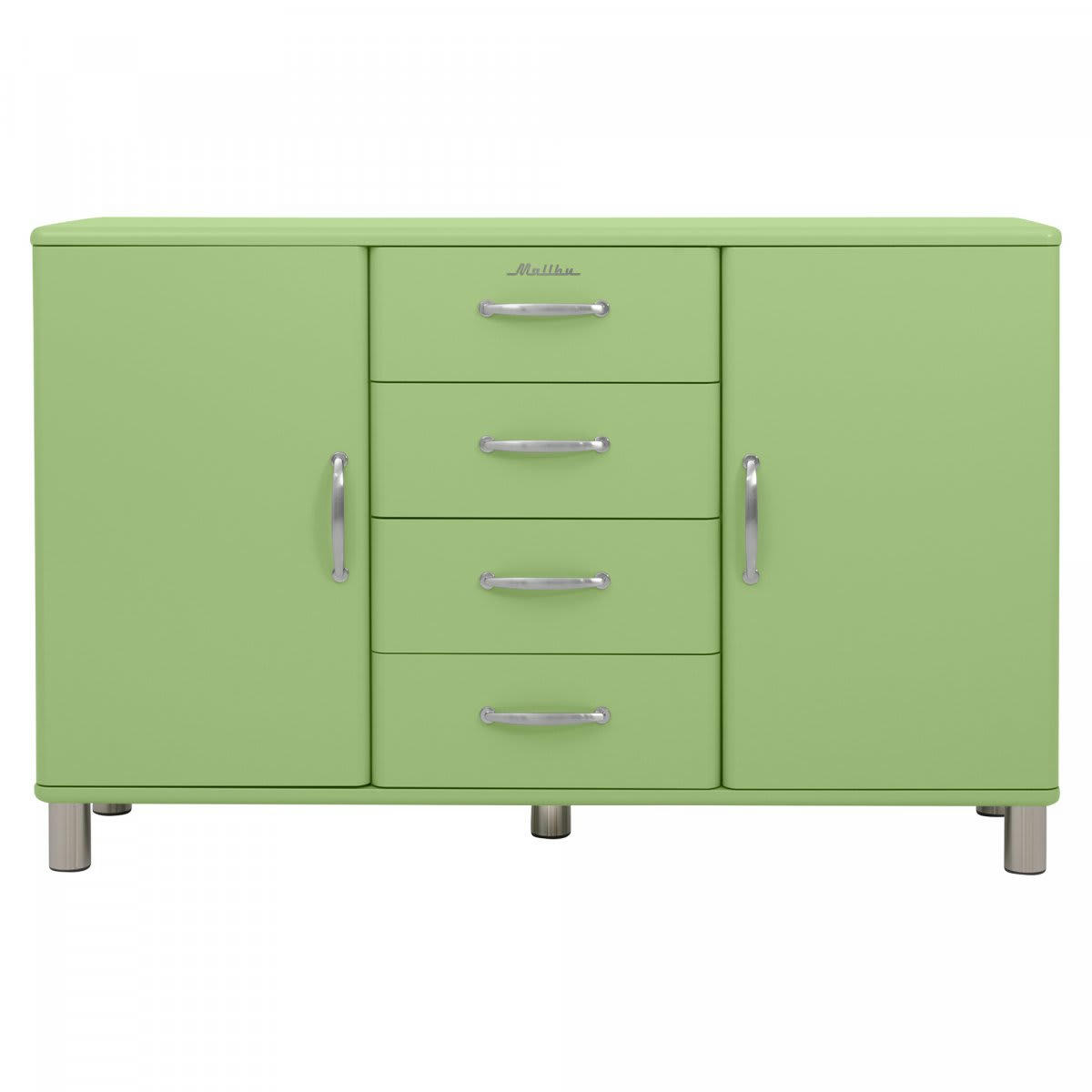 MALIBU - Buffet bas style rétro 2 placards 4 tiroirs vert