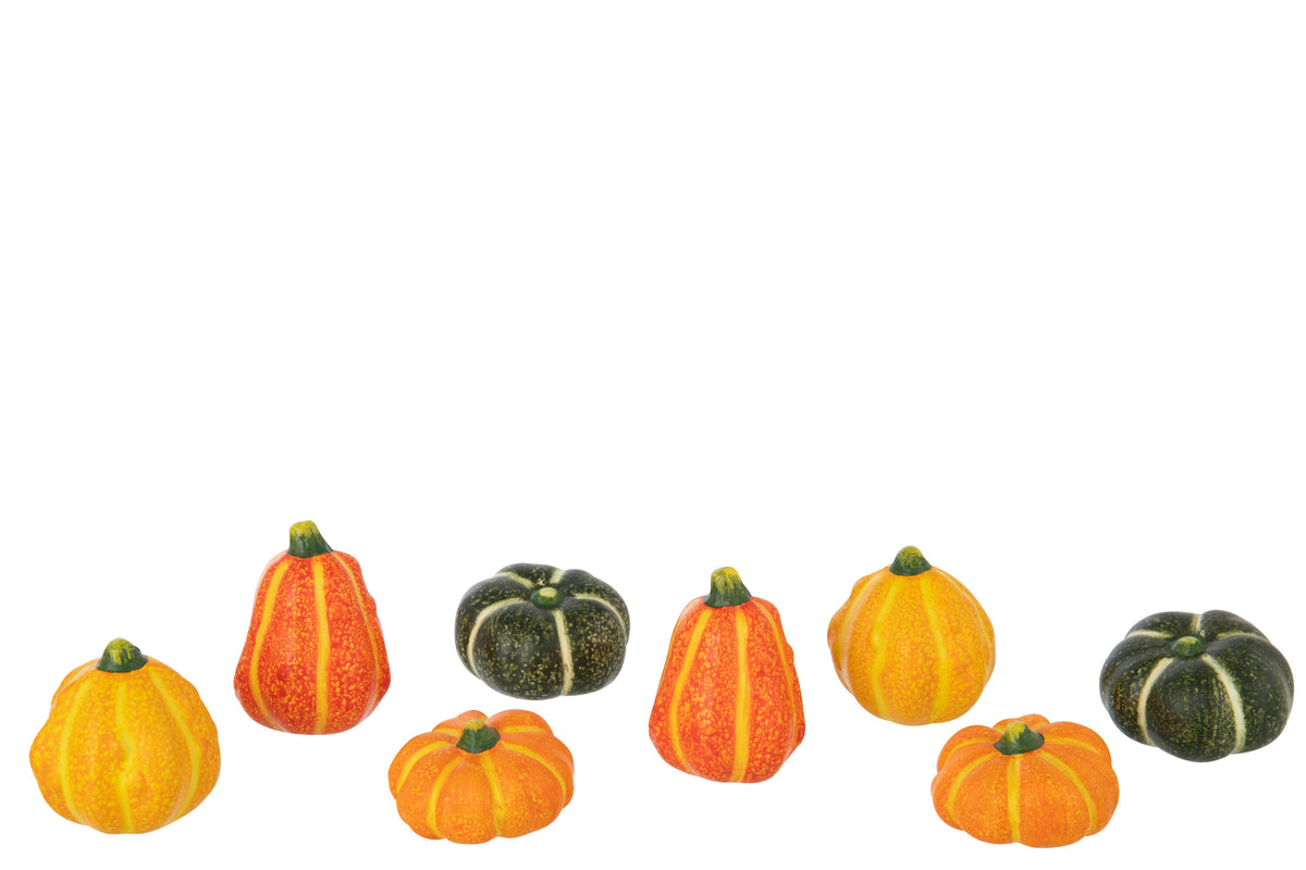 J-Line decoratie Pompoen - keramiek - mix - doos van 8