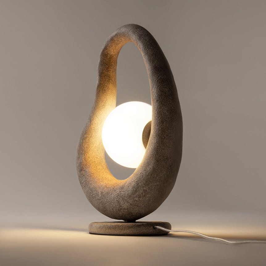 Lampe à poser grise effet béton – globe central LULING