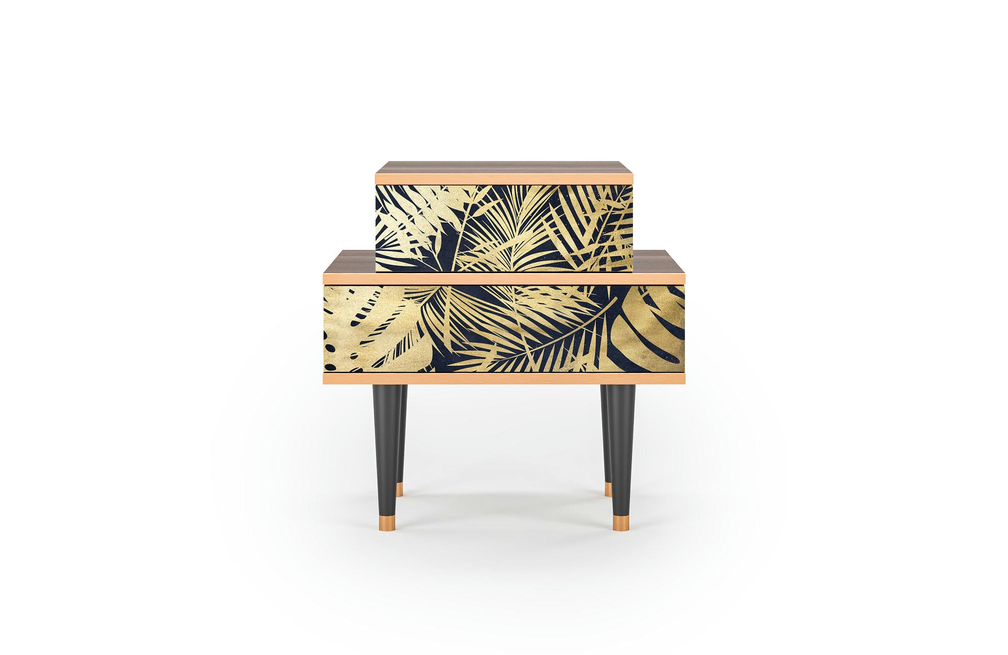 JUNGLE VIBES - Table de chevet bleu et jaune 2 tiroirs L 58 cm