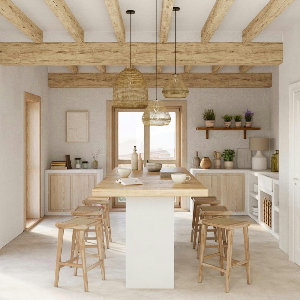 OMAHA - Tabouret de bar mi-hauteur en teck et rotin naturel 65 cm