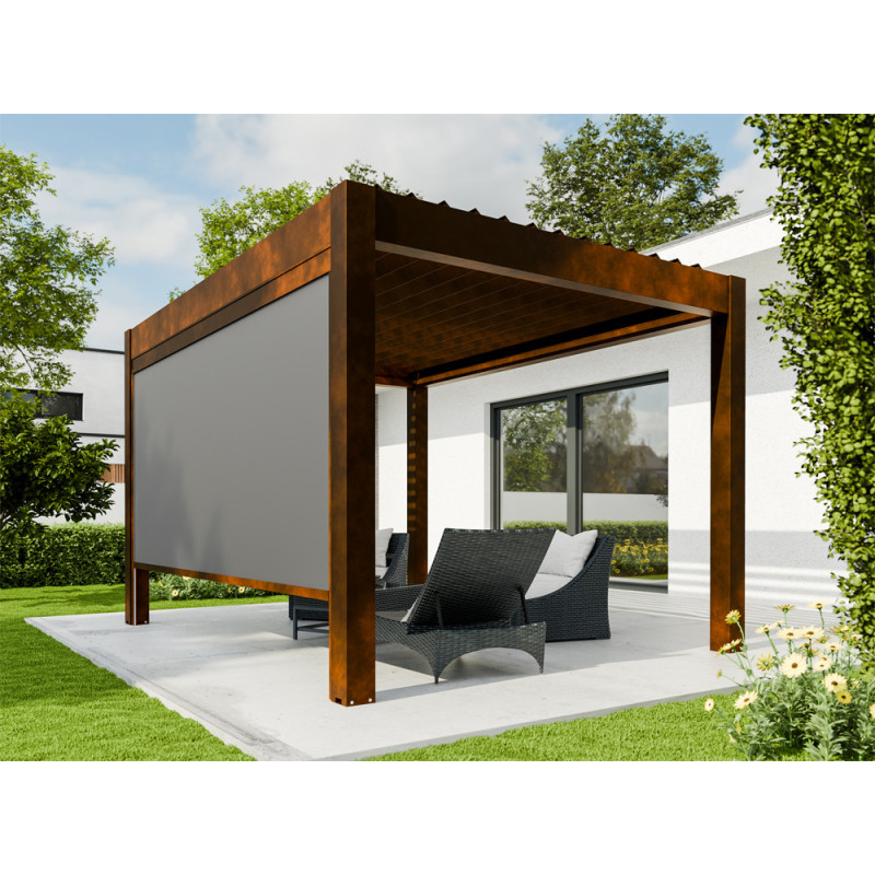 Store anthracite pour pergola bioclimatique Capri effet rouillé 4 x 2,25 m