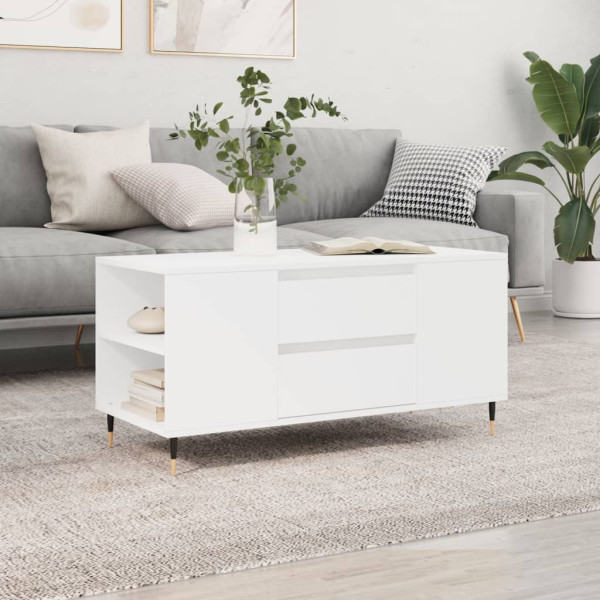 Stolik Kawowy Ława Stół Biały 102x44.5x50 Szuflady Przegrody Do Salonu