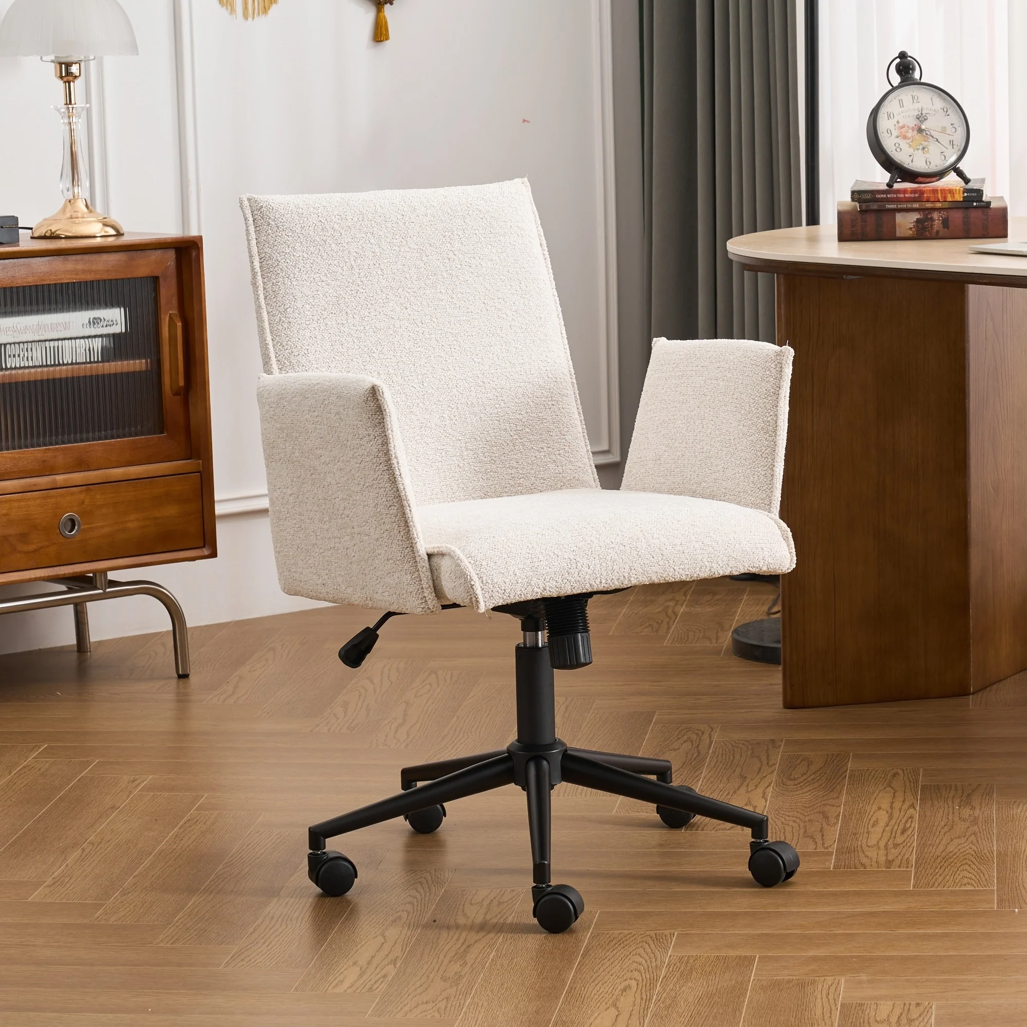 Upholstered Fabric Swivel Task Chair, Office Chair with Wheels