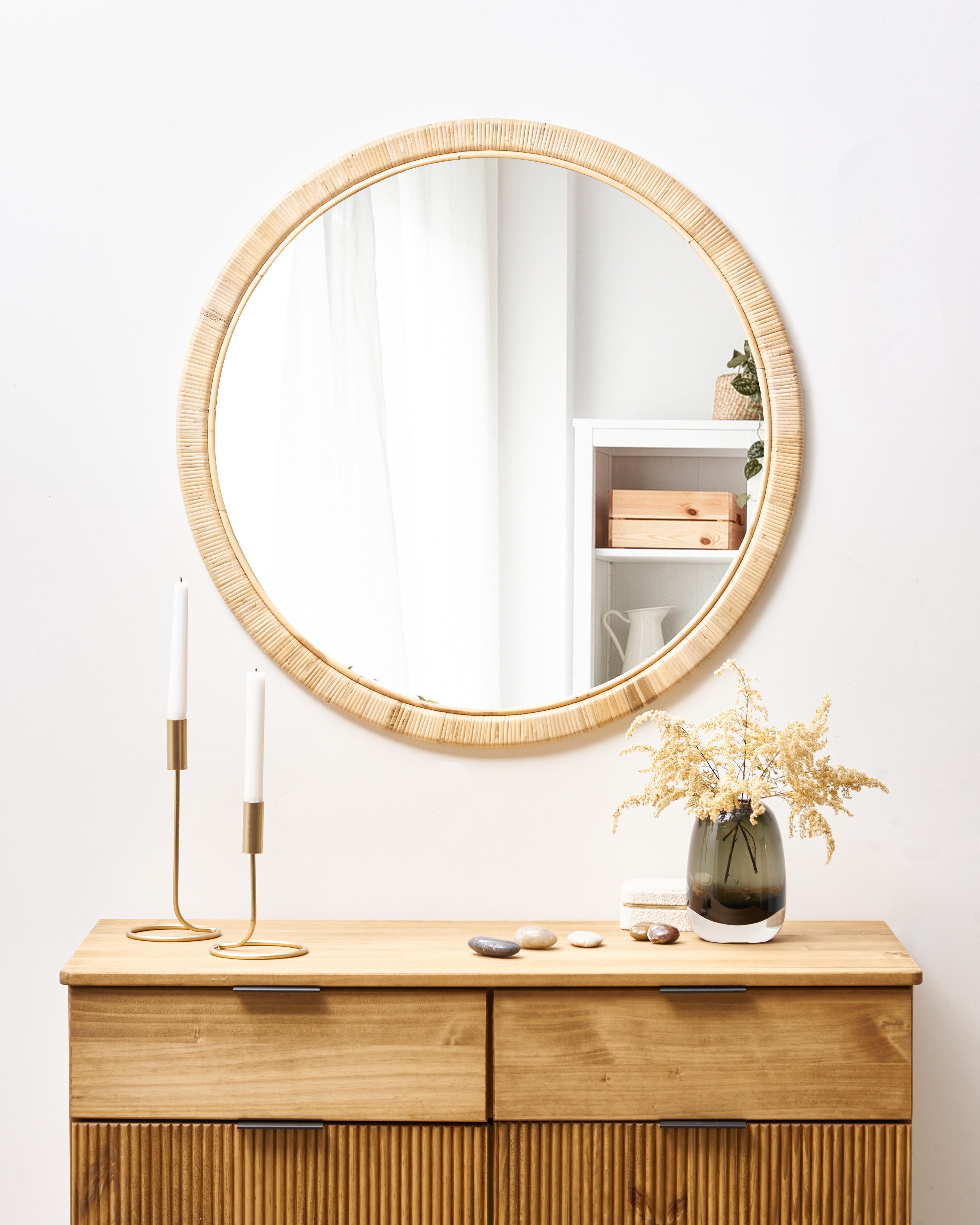 Wall Mirror ANLEZY 80 cm 80 cm Rattan Natural