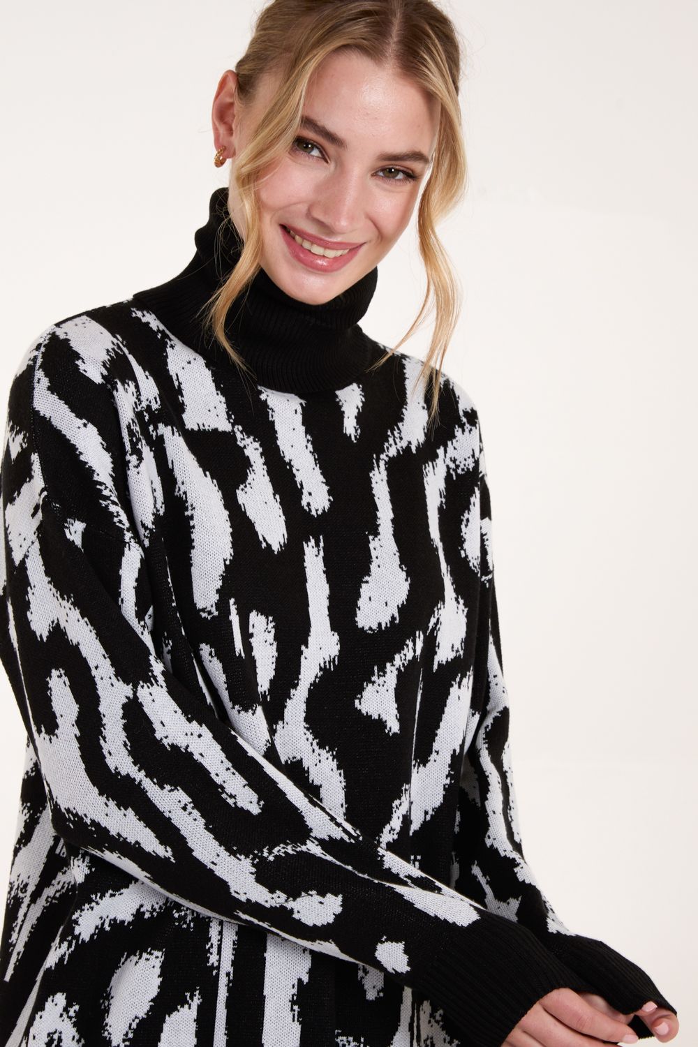 Blue Vanilla Abstract Animal Roll Neck Jumper