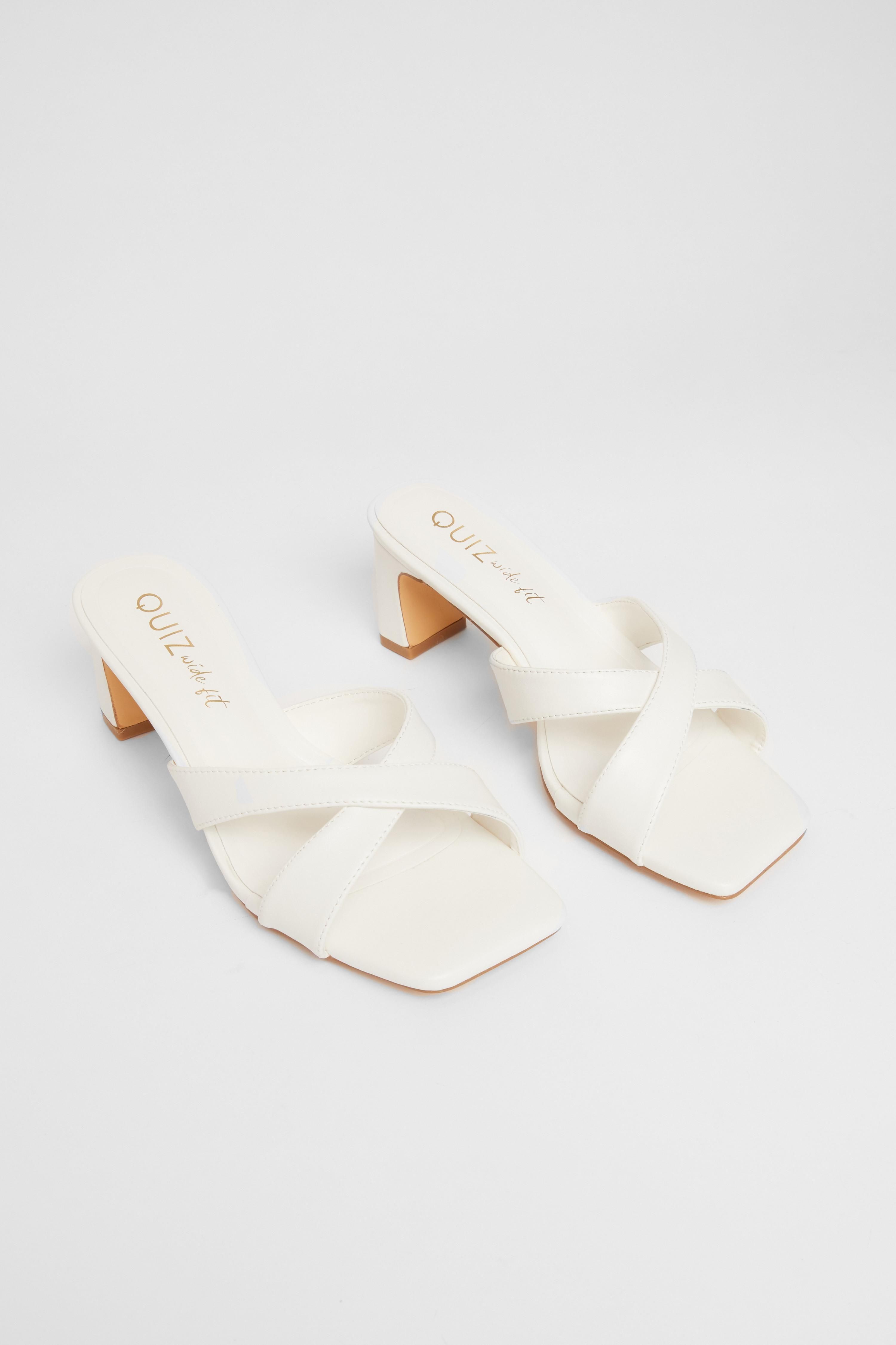 Quiz White Wide Fit Cross Strap Mule Heels