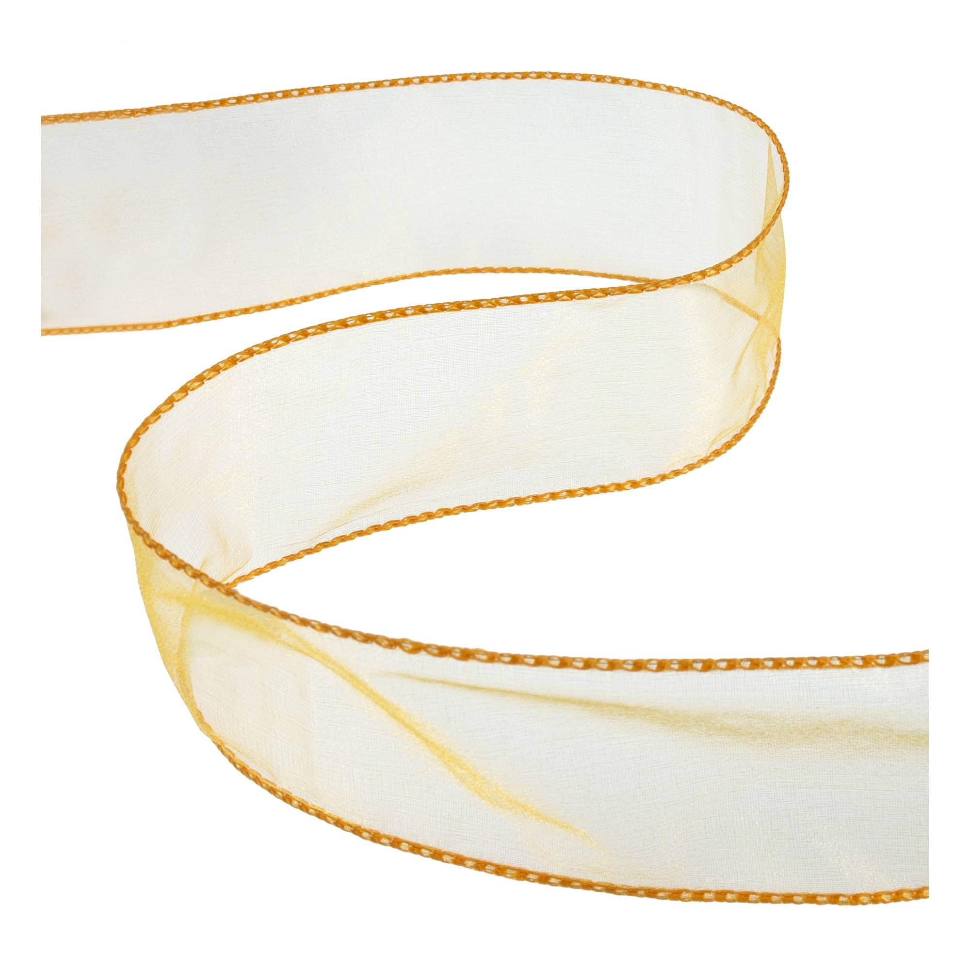 Bright Gold Wire Edge Organza Ribbon 63mm x 3m