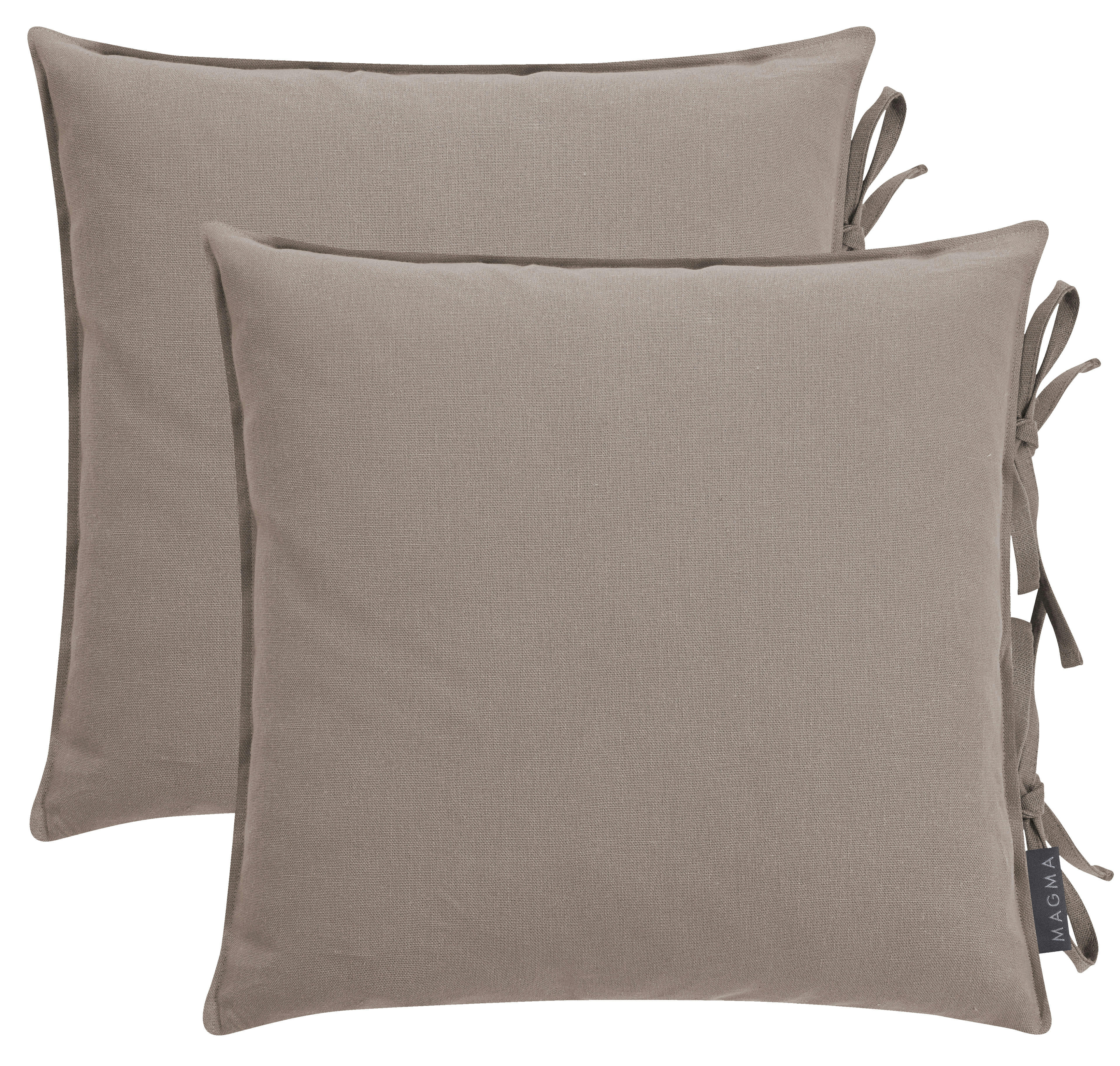 LION - Housses de coussin à nouettes 100% lin taupe 40x40 - Lot de 2
