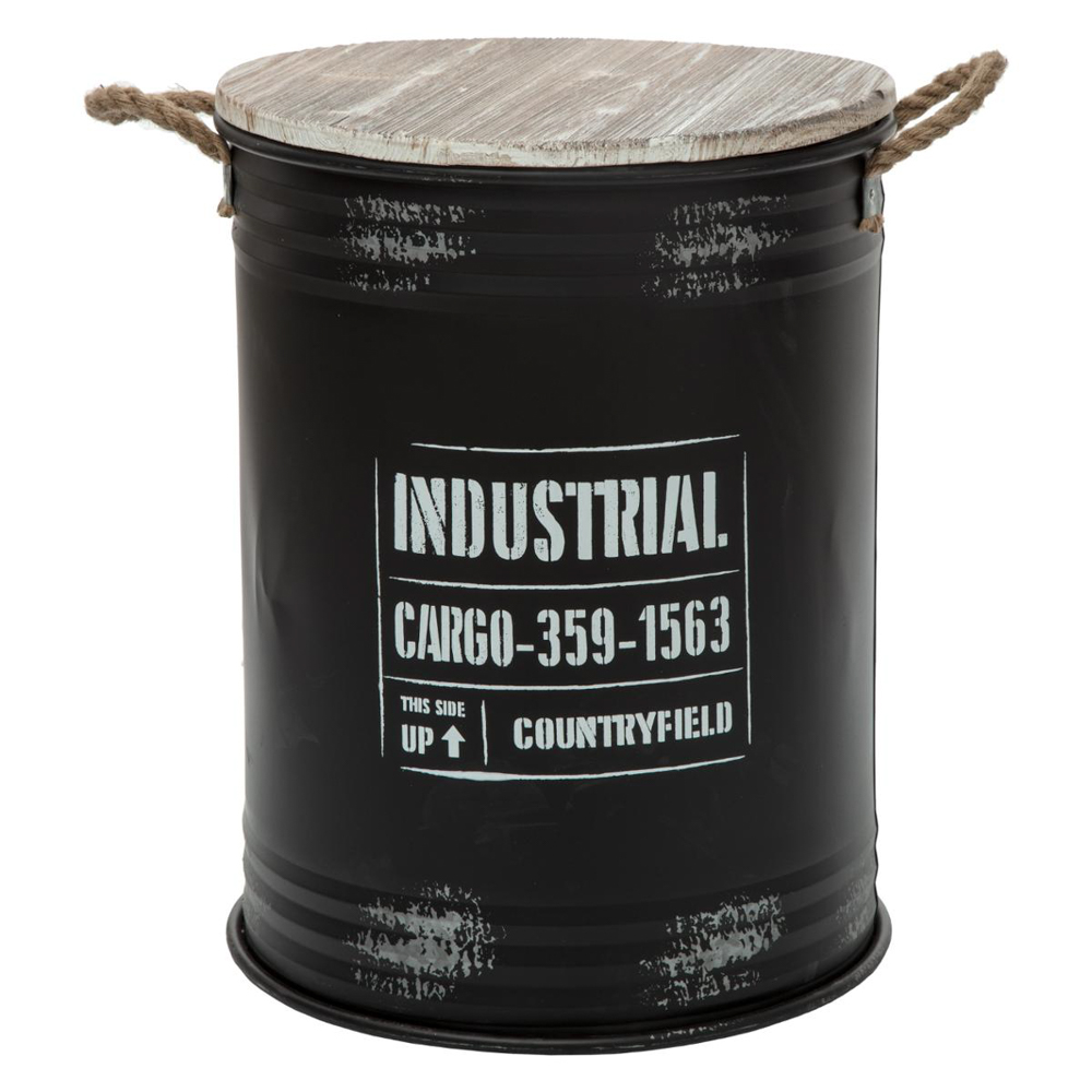 Lata preta em metal com tampa 48cm