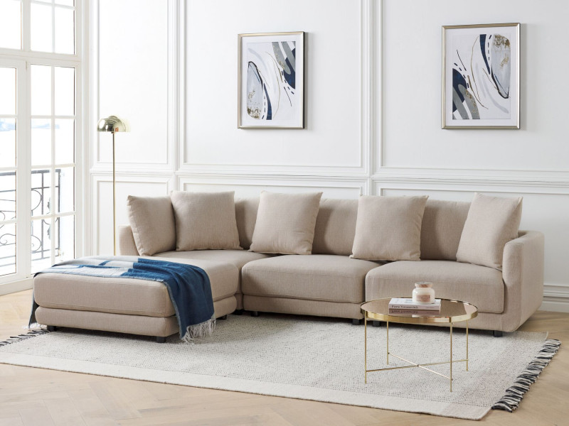 Sofa 3-osobowa z otomaną tapicerowana beżowa