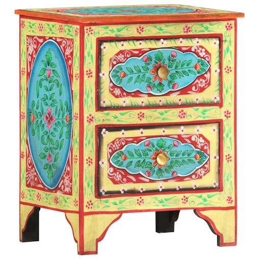 NNEVL Hand Painted Bedside Cabinet 40x30x50 cm Solid Mango Wood