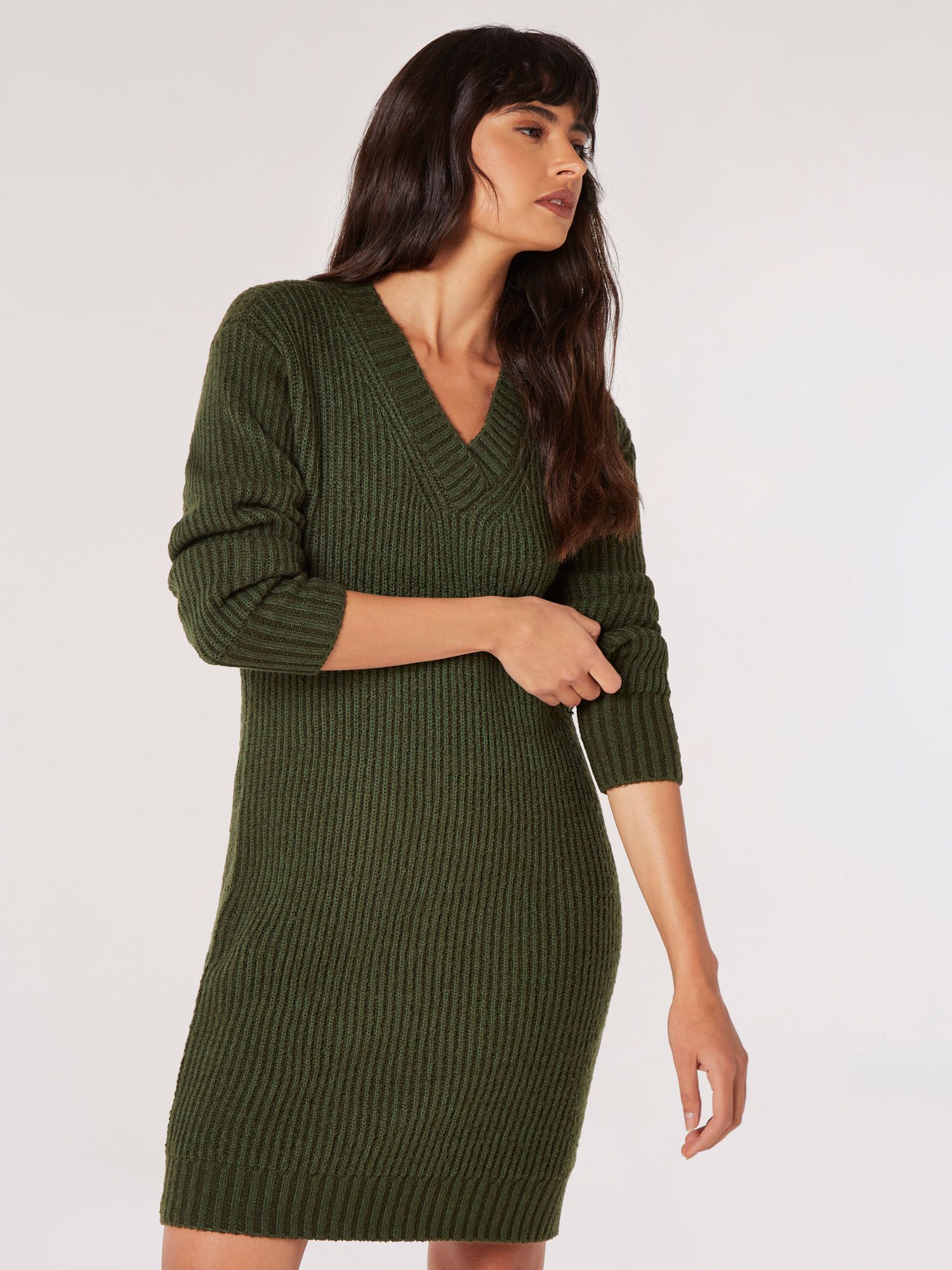 Apricot Ribbed Knit Jumper Mini Dress