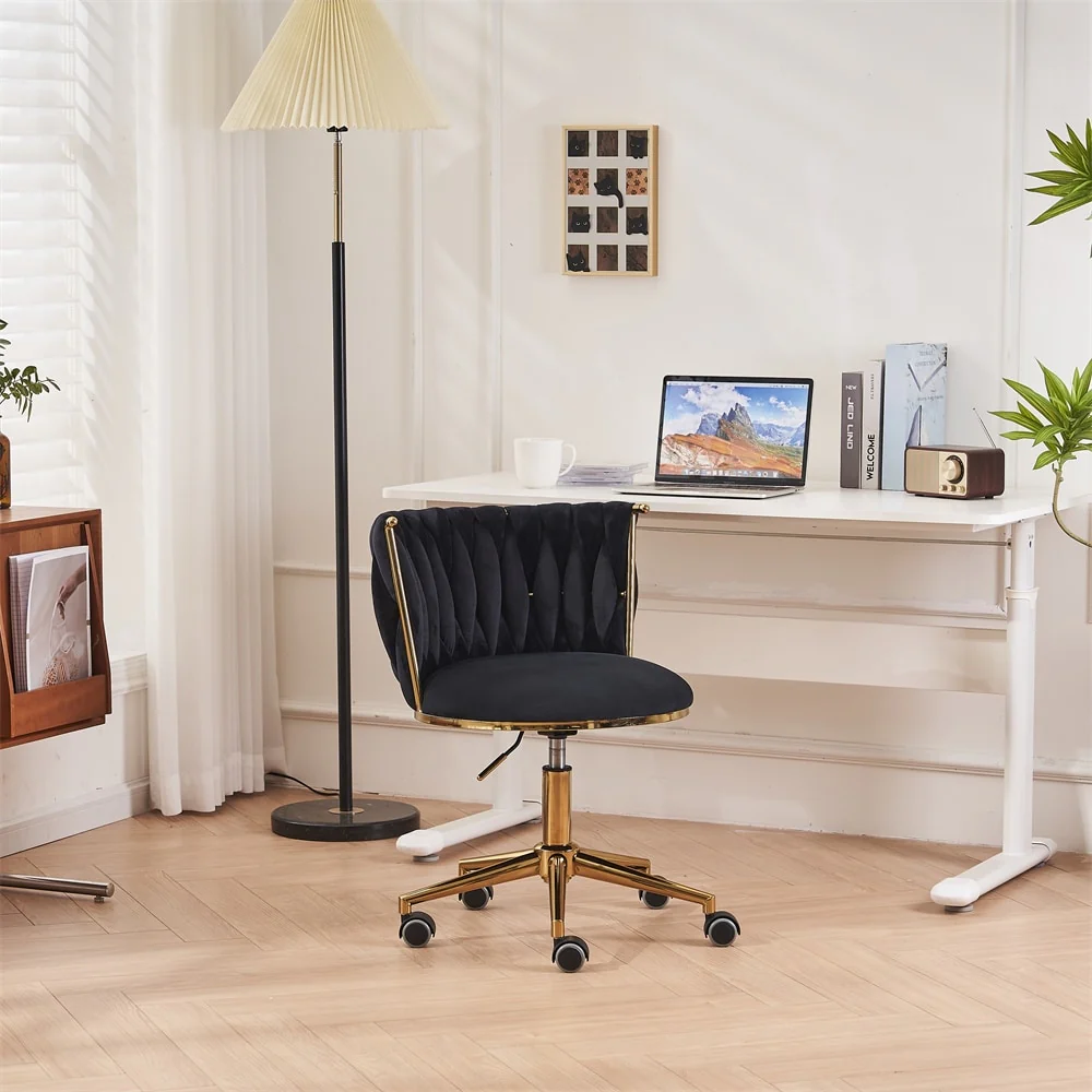 Upholstered Home Office Desk Chairs with Adjustable Swivel Wheels