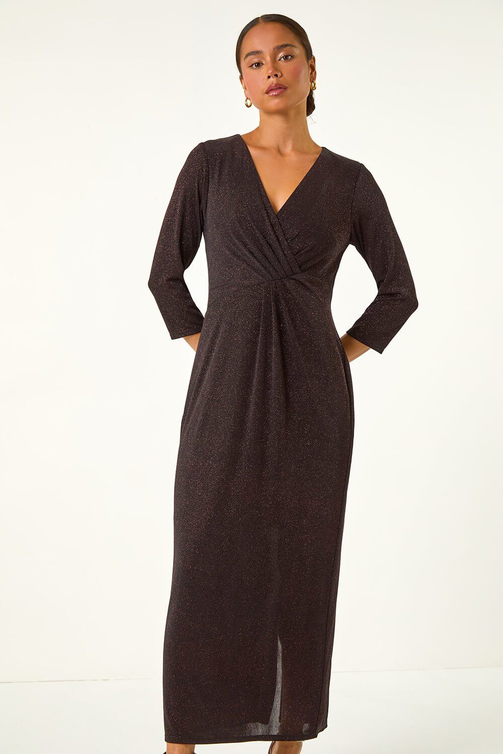 Roman Petite Gathered Glitter Bodycon Maxi Dress