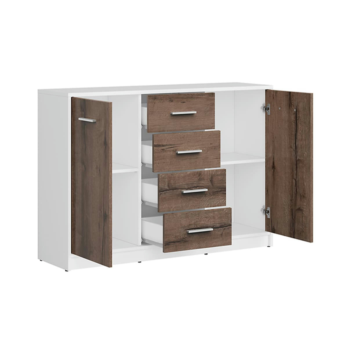 - Buffet 2 portes 4 tiroirs stratifiés naturel foncé et blanc