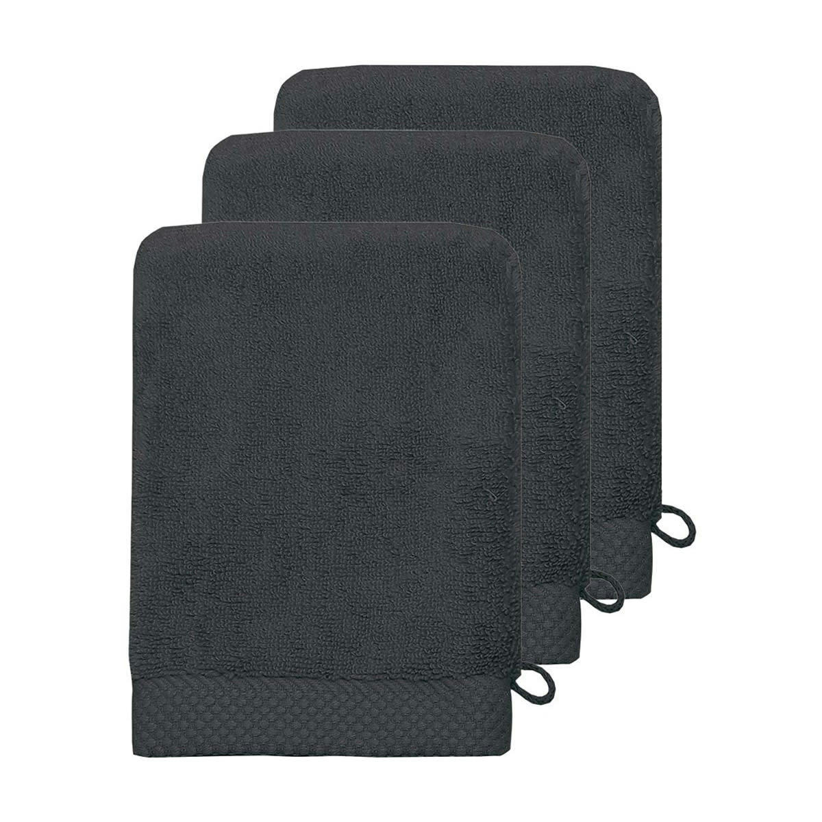 SENSOFT - 3 gants de toilette zéro twist 560gr/m²  anthracite 16x22 cm