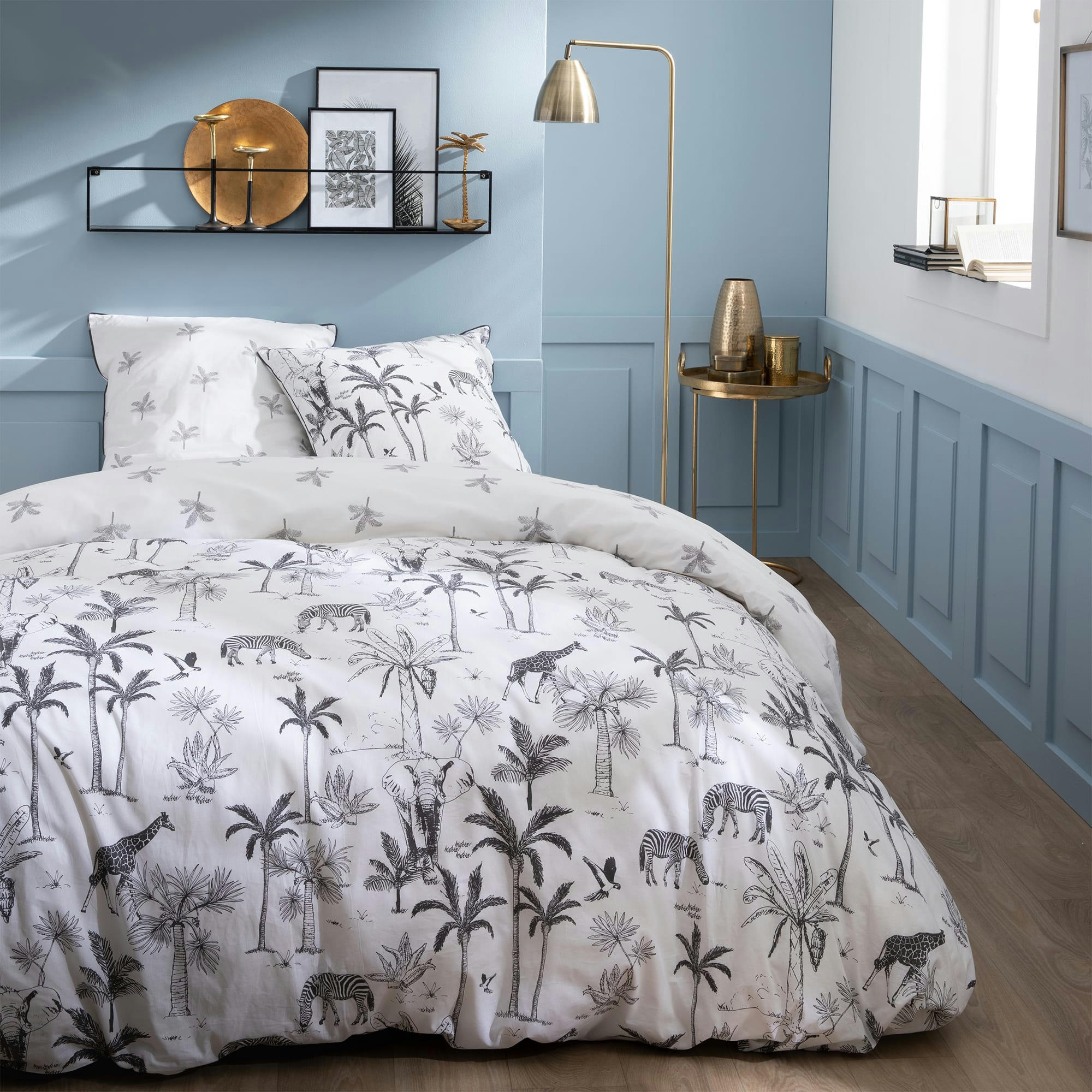 TROPICAL JOUY - Parure de lit imprimée en coton Blanc 240x220+2x65x65cm