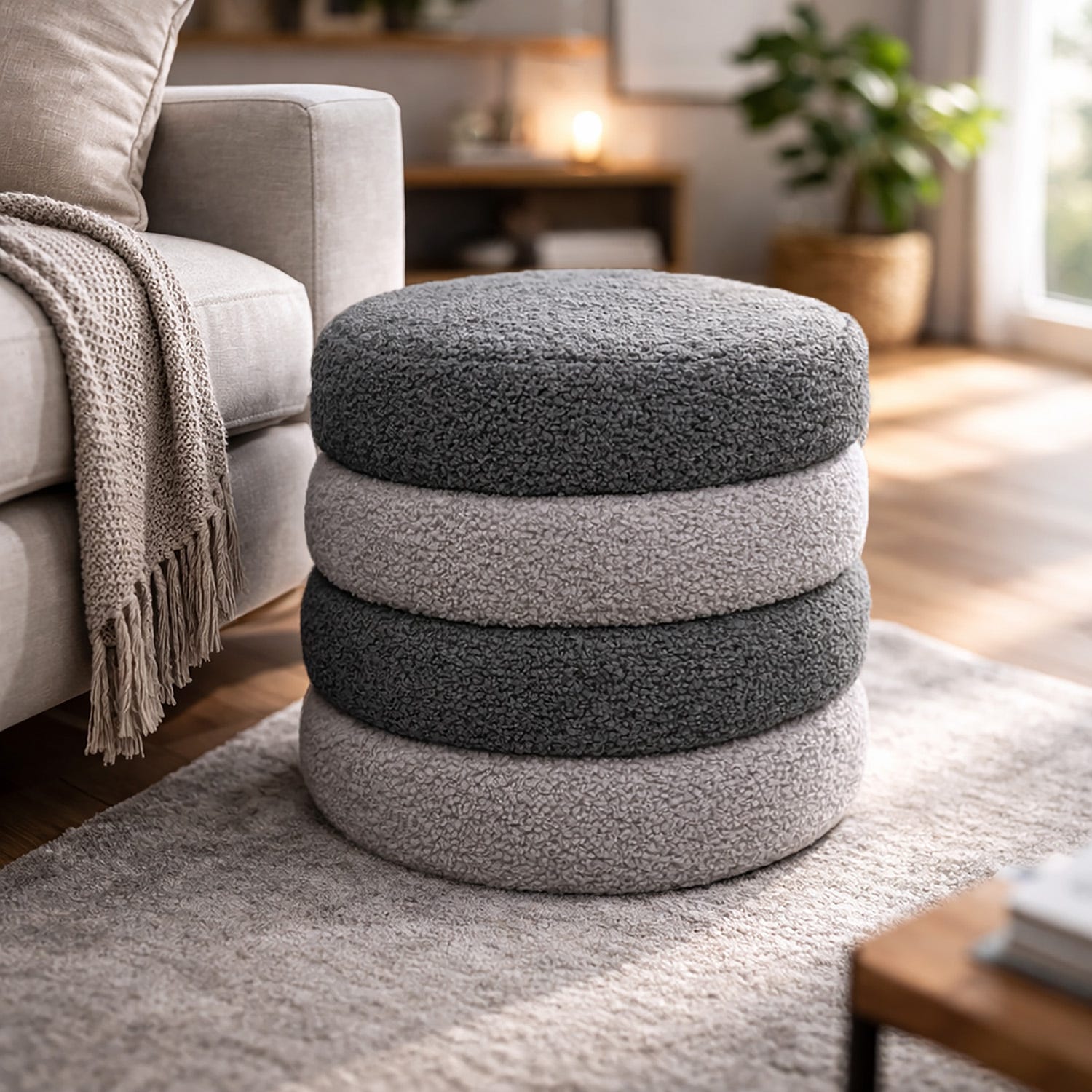 Pouf bicolore velluto grigio 40 cm