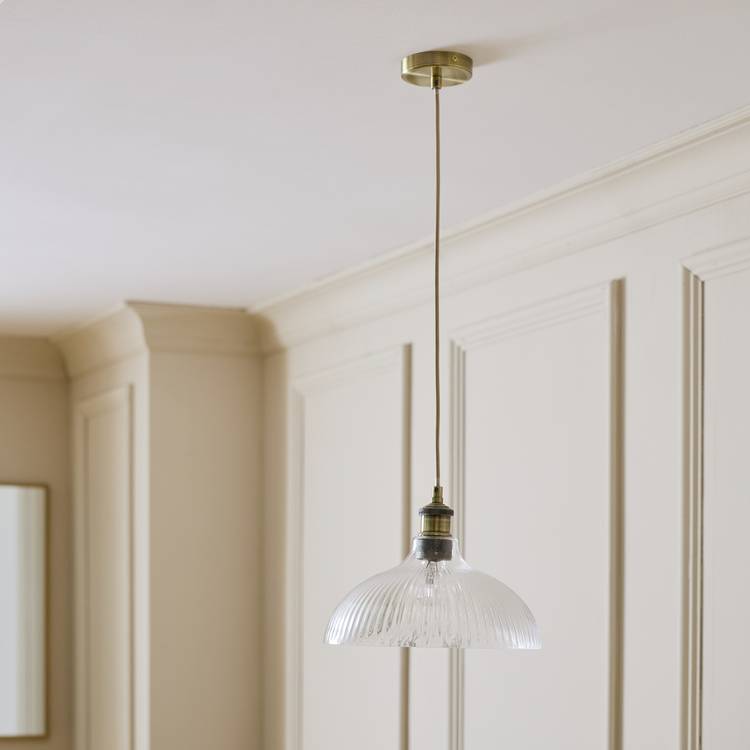 Habitat Ribbed Glass Pendant Ceiling Light - Brass
