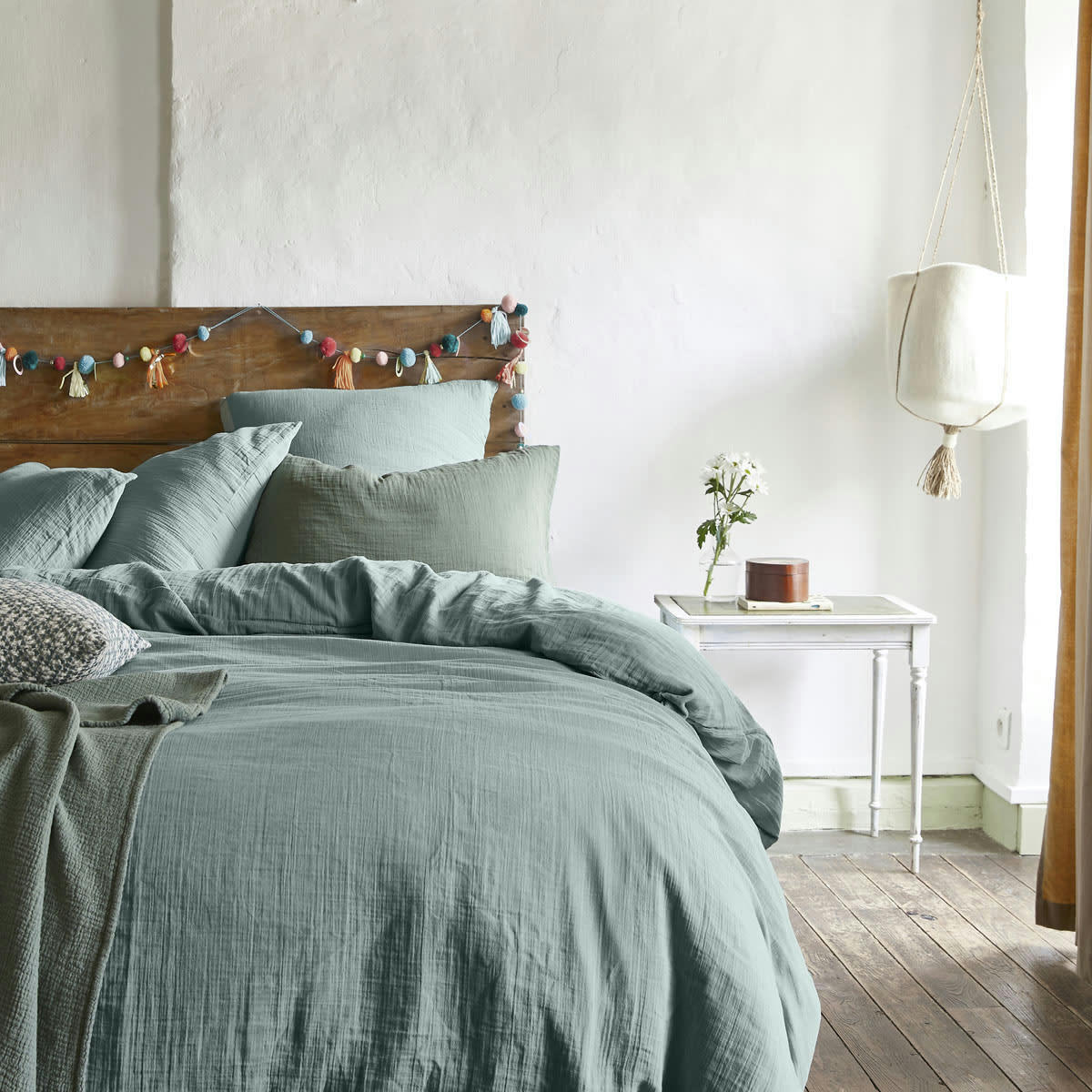 TENDRESSE - Housse de couette uni en gaze de coton vert 200x200