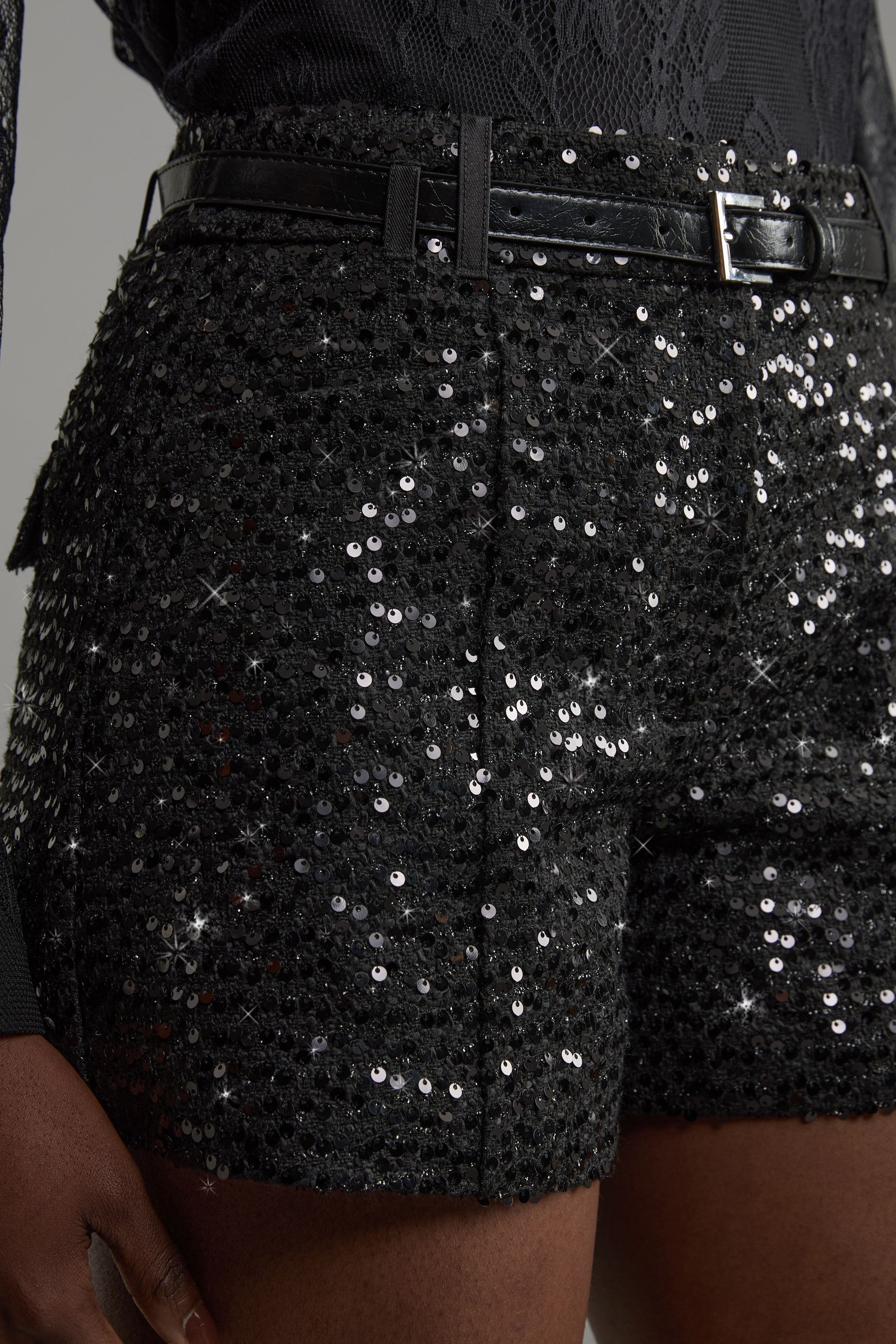 KarenMillen Sequin Tweed Tailored Shorts
