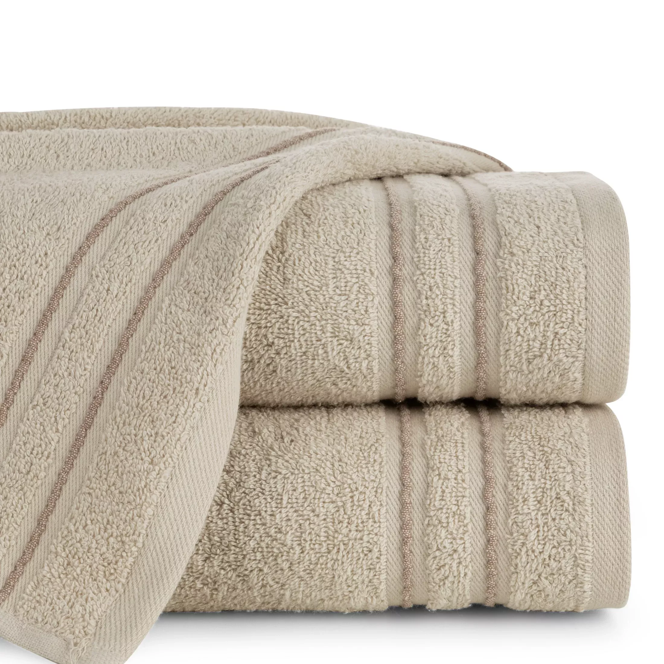 Ręcznik do rąk 30x50 cm bawełniany kolor beżowy zdobiony paseczkami 500 g/m2 EMINA