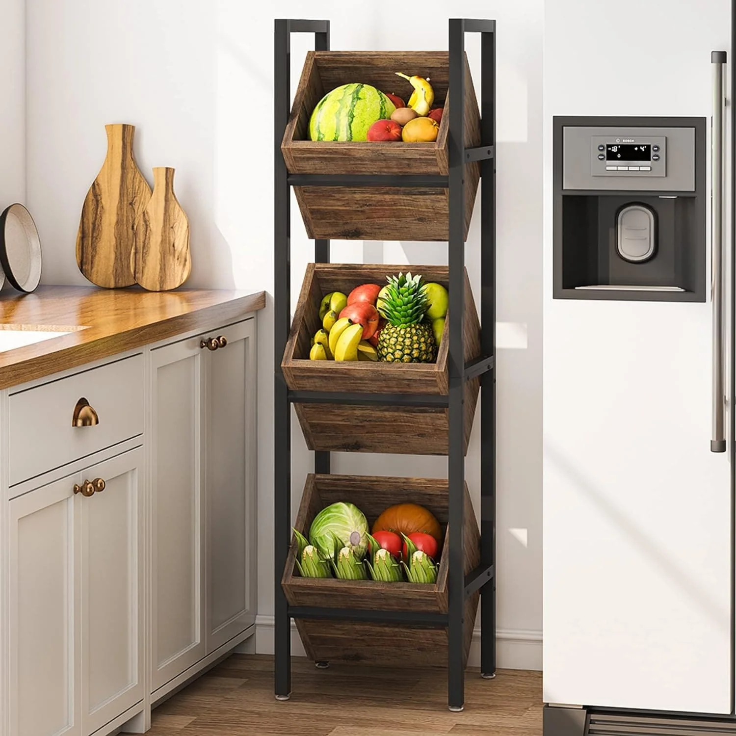 3 Tier Basket Storage Stand for Kitchen Bathroom Living Room